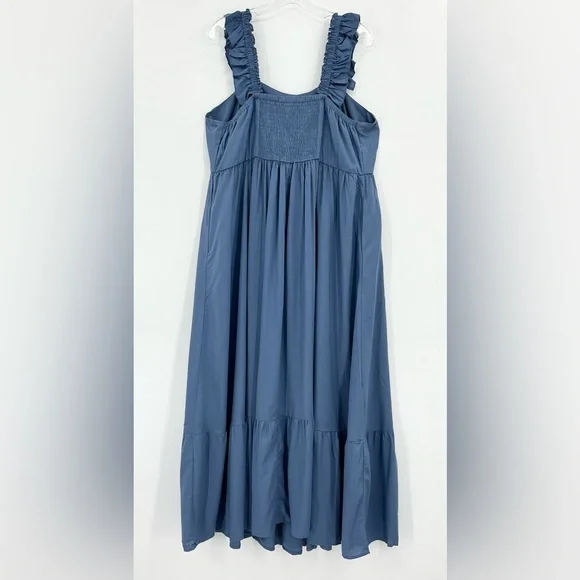 NWT Torrid Blue Maxi Challis Ruffle Strap Tiered Dress w/Pockets Size 1X - Picture 5 of 12
